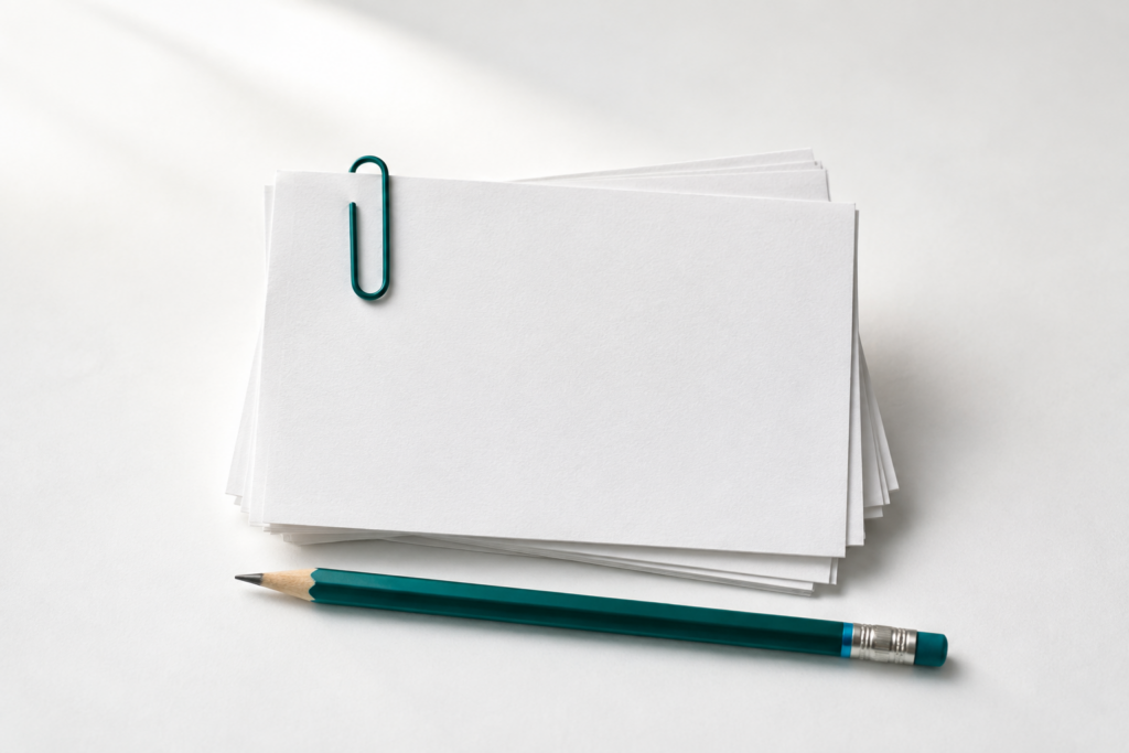 AI-generated still life: a selected project card and pencil, representing use-case selection.