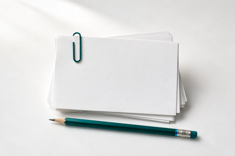 AI-generated still life: a selected project card and pencil, representing use-case selection.